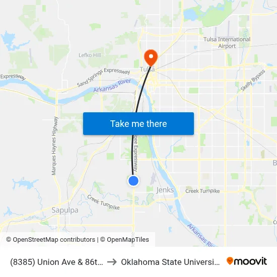 (8385) Union Ave & 86th St Wb to Oklahoma State University - Tulsa map