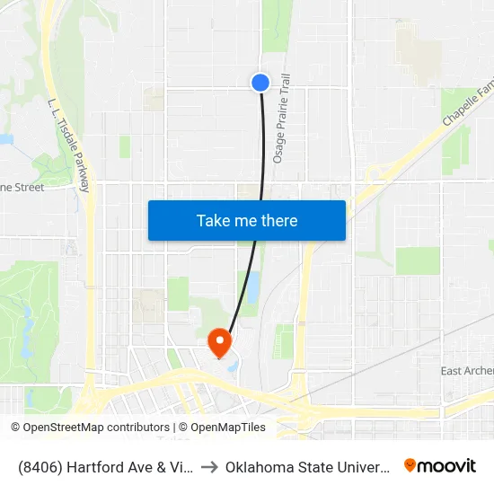 (8406) Hartford Ave & Virgin St Nb to Oklahoma State University - Tulsa map