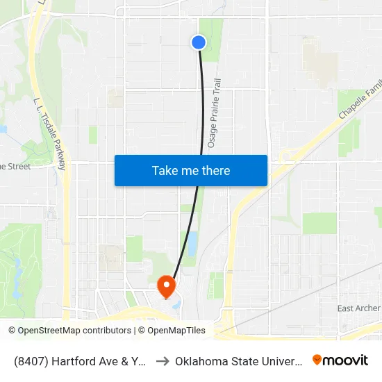 (8407) Hartford Ave & Young Pl Nb to Oklahoma State University - Tulsa map
