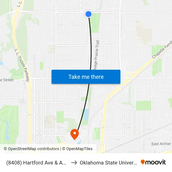 (8408) Hartford Ave & Apache St Sb to Oklahoma State University - Tulsa map