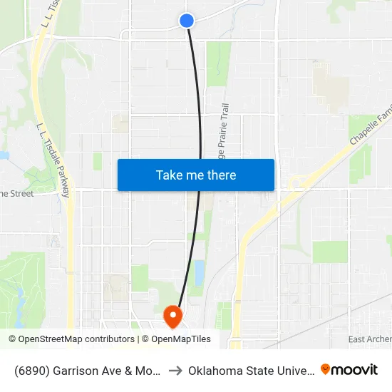 (6890) Garrison Ave & Mohawk Blvd Nb to Oklahoma State University - Tulsa map