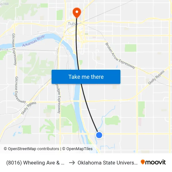(8016) Wheeling Ave & 71st Pl Sb to Oklahoma State University - Tulsa map