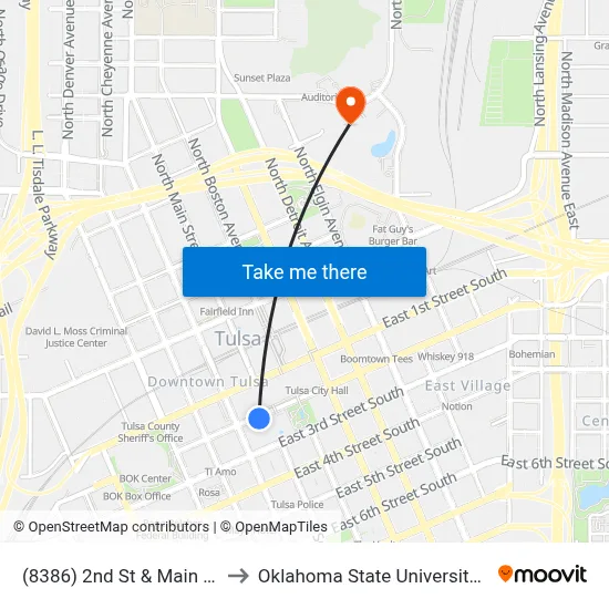 (8386) 2nd St & Main Ave Eb to Oklahoma State University - Tulsa map