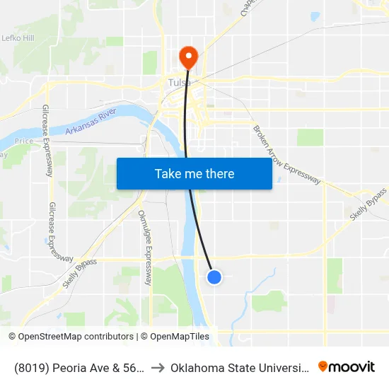 (8019) Peoria Ave & 56th St Nb to Oklahoma State University - Tulsa map