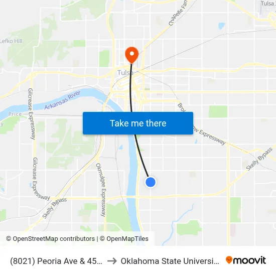 (8021) Peoria Ave & 45th Pl Nb to Oklahoma State University - Tulsa map