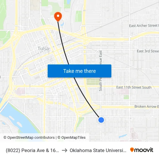 (8022) Peoria Ave & 16th St Nb to Oklahoma State University - Tulsa map