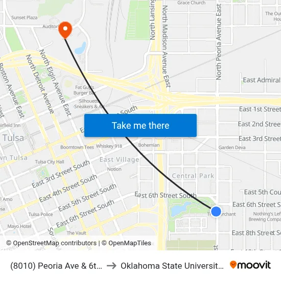 (8010) Peoria Ave & 6th St Sb to Oklahoma State University - Tulsa map