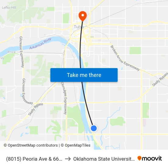 (8015) Peoria Ave & 66th Pl Sb to Oklahoma State University - Tulsa map