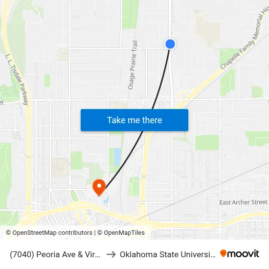(7040) Peoria Ave & Virgin St Nb to Oklahoma State University - Tulsa map