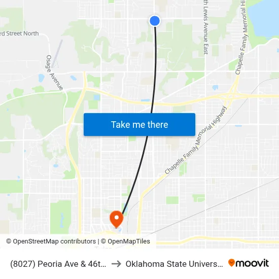(8027) Peoria Ave & 46th St N Nb to Oklahoma State University - Tulsa map