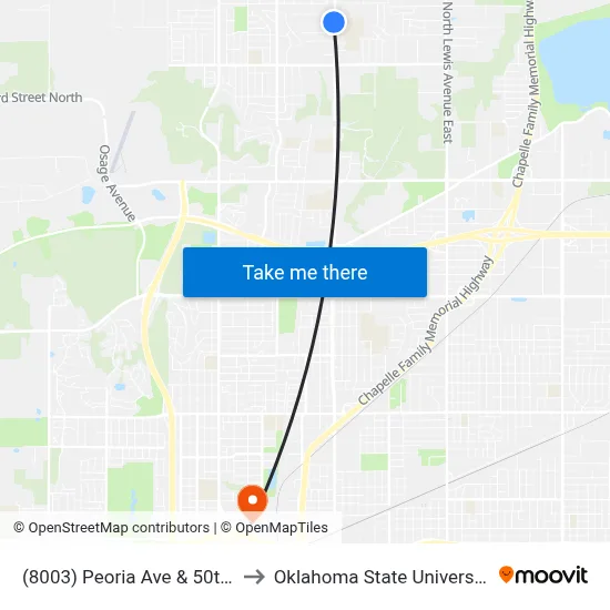 (8003) Peoria Ave & 50th St N Sb to Oklahoma State University - Tulsa map