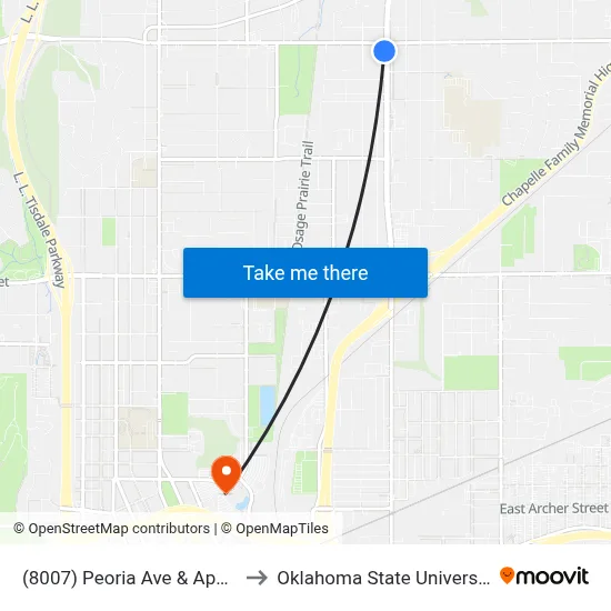 (8007) Peoria Ave & Apache St Sb to Oklahoma State University - Tulsa map