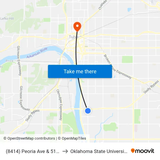 (8414) Peoria Ave & 51st St. Sb to Oklahoma State University - Tulsa map