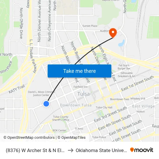 (8376) W Archer St & N Elwood Ave Eb to Oklahoma State University - Tulsa map