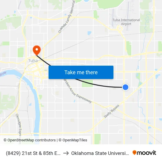 (8429) 21st St & 85th E Ave Wb to Oklahoma State University - Tulsa map