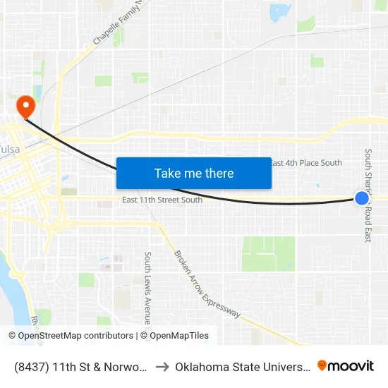 (8437) 11th St & Norwood Ave Eb to Oklahoma State University - Tulsa map