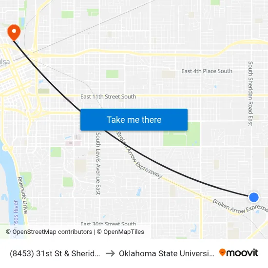(8453) 31st St & Sheridan Rd Eb to Oklahoma State University - Tulsa map