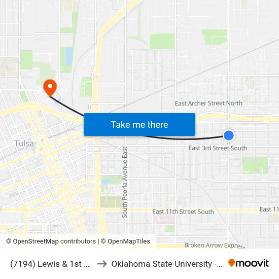 (7194) Lewis & 1st St Nb to Oklahoma State University - Tulsa map