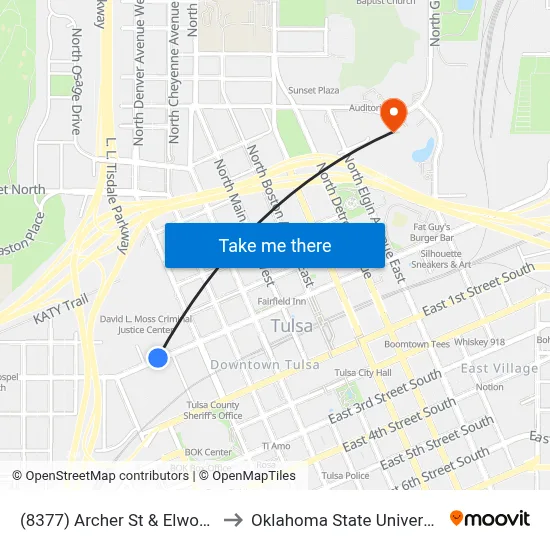 (8377) Archer St & Elwood Ave Wb to Oklahoma State University - Tulsa map