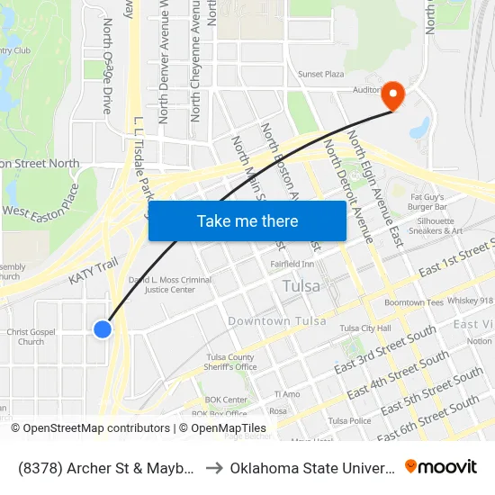 (8378) Archer St & Maybelle Ave Wb to Oklahoma State University - Tulsa map