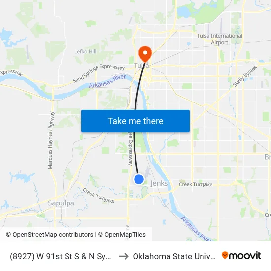 (8927) W 91st St S & N Sycamore Pl W Eb to Oklahoma State University - Tulsa map