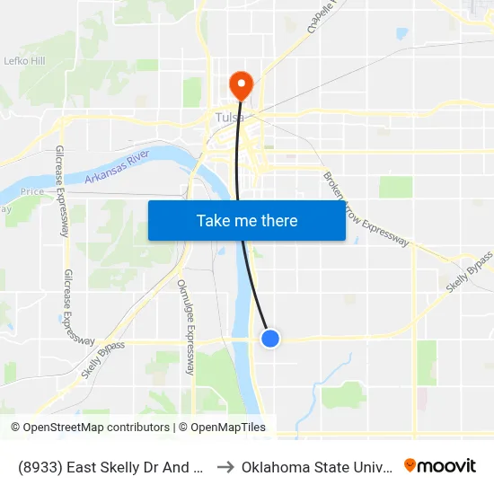 (8933) East Skelly Dr And South Peoria W to Oklahoma State University - Tulsa map