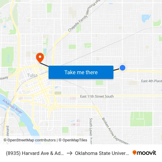 (8935) Harvard Ave & Admiral Pl Nb to Oklahoma State University - Tulsa map