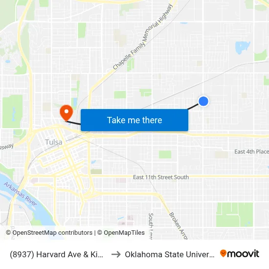 (8937) Harvard Ave & King Place Nb to Oklahoma State University - Tulsa map
