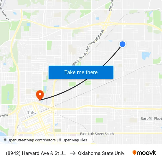 (8942) Harvard Ave & St James Way Nb to Oklahoma State University - Tulsa map