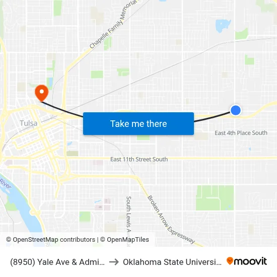 (8950) Yale Ave & Admiral Pl Nb to Oklahoma State University - Tulsa map