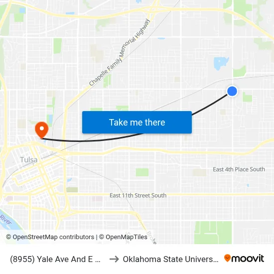 (8955) Yale Ave And E Pine St Sb to Oklahoma State University - Tulsa map