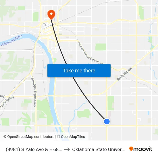 (8981) S Yale Ave & E 68th St S Nb to Oklahoma State University - Tulsa map