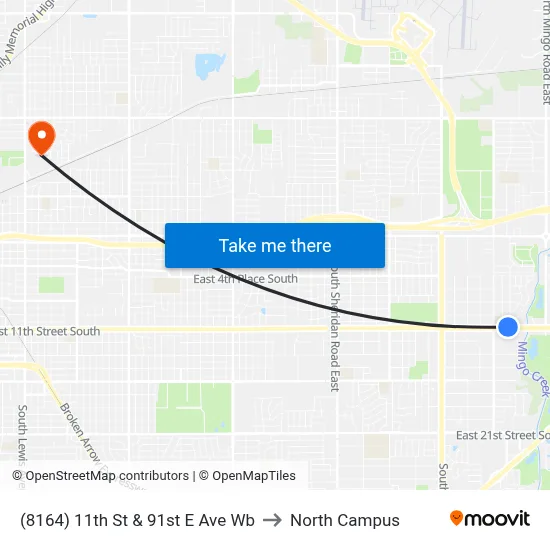 (8164) 11th St & 91st E Ave Wb to North Campus map