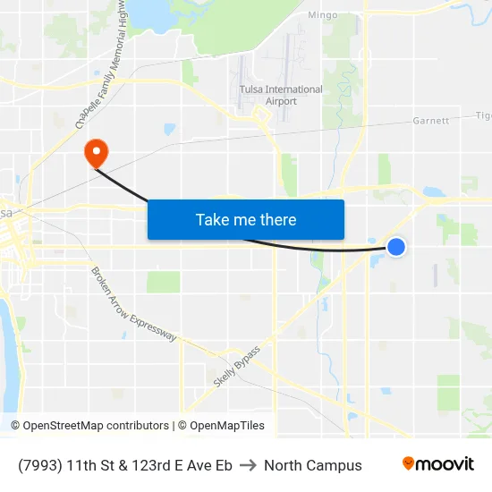 (7993) 11th St & 123rd E Ave Eb to North Campus map
