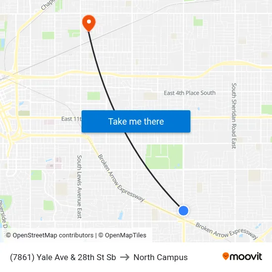 (7861) Yale Ave & 28th St Sb to North Campus map