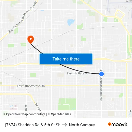 (7674) Sheridan Rd & 5th St Sb to North Campus map