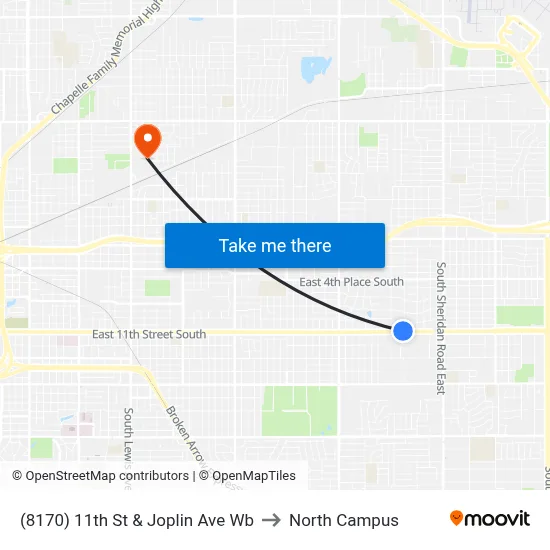 (8170) 11th St & Joplin Ave Wb to North Campus map