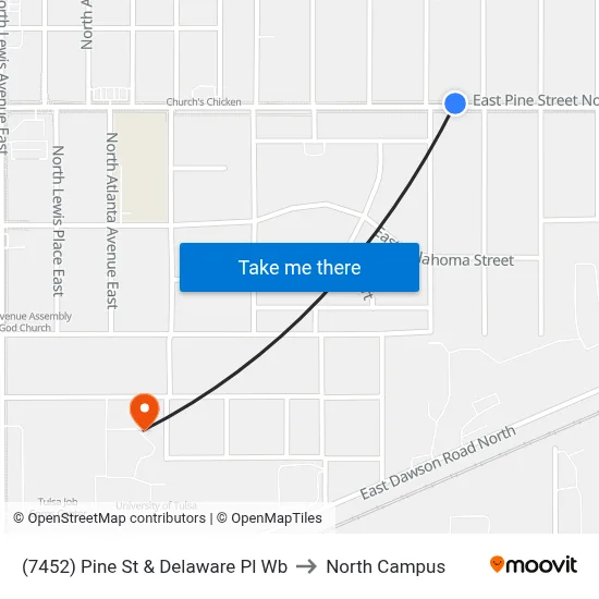 (7452) Pine St & Delaware Pl Wb to North Campus map
