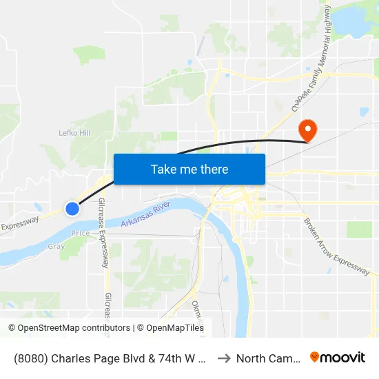 (8080) Charles Page Blvd & 74th W Ave Eb to North Campus map