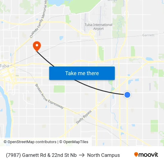 (7987) Garnett Rd & 22nd St Nb to North Campus map