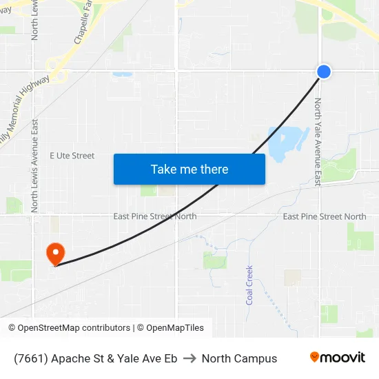 (7661) Apache St & Yale Ave Eb to North Campus map