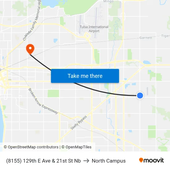 (8155) 129th E Ave & 21st St Nb to North Campus map