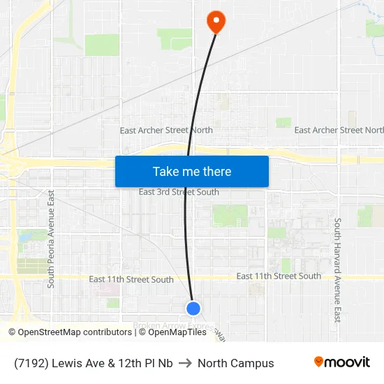(7192) Lewis Ave & 12th Pl Nb to North Campus map