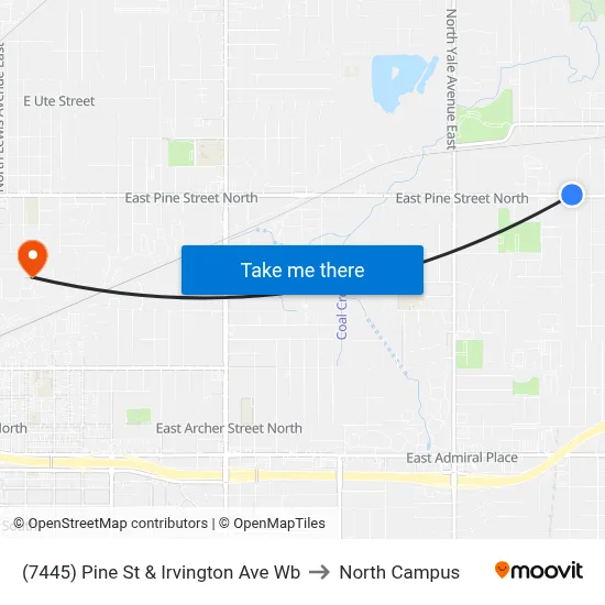 (7445) Pine St & Irvington Ave Wb to North Campus map