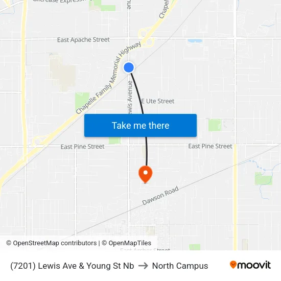 (7201) Lewis Ave & Young St Nb to North Campus map