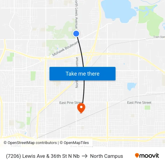 (7206) Lewis Ave & 36th St N Nb to North Campus map