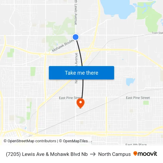 (7205) Lewis Ave & Mohawk Blvd Nb to North Campus map