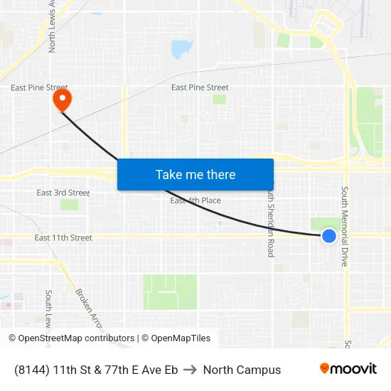 (8144) 11th St & 77th E Ave Eb to North Campus map