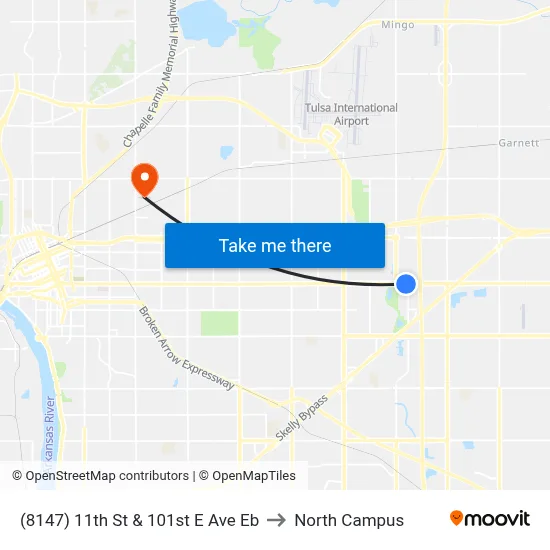(8147) 11th St & 101st E Ave Eb to North Campus map