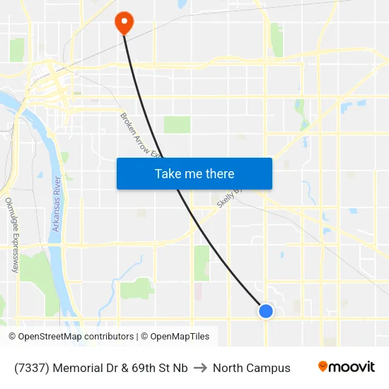 (7337) Memorial Dr & 69th St Nb to North Campus map